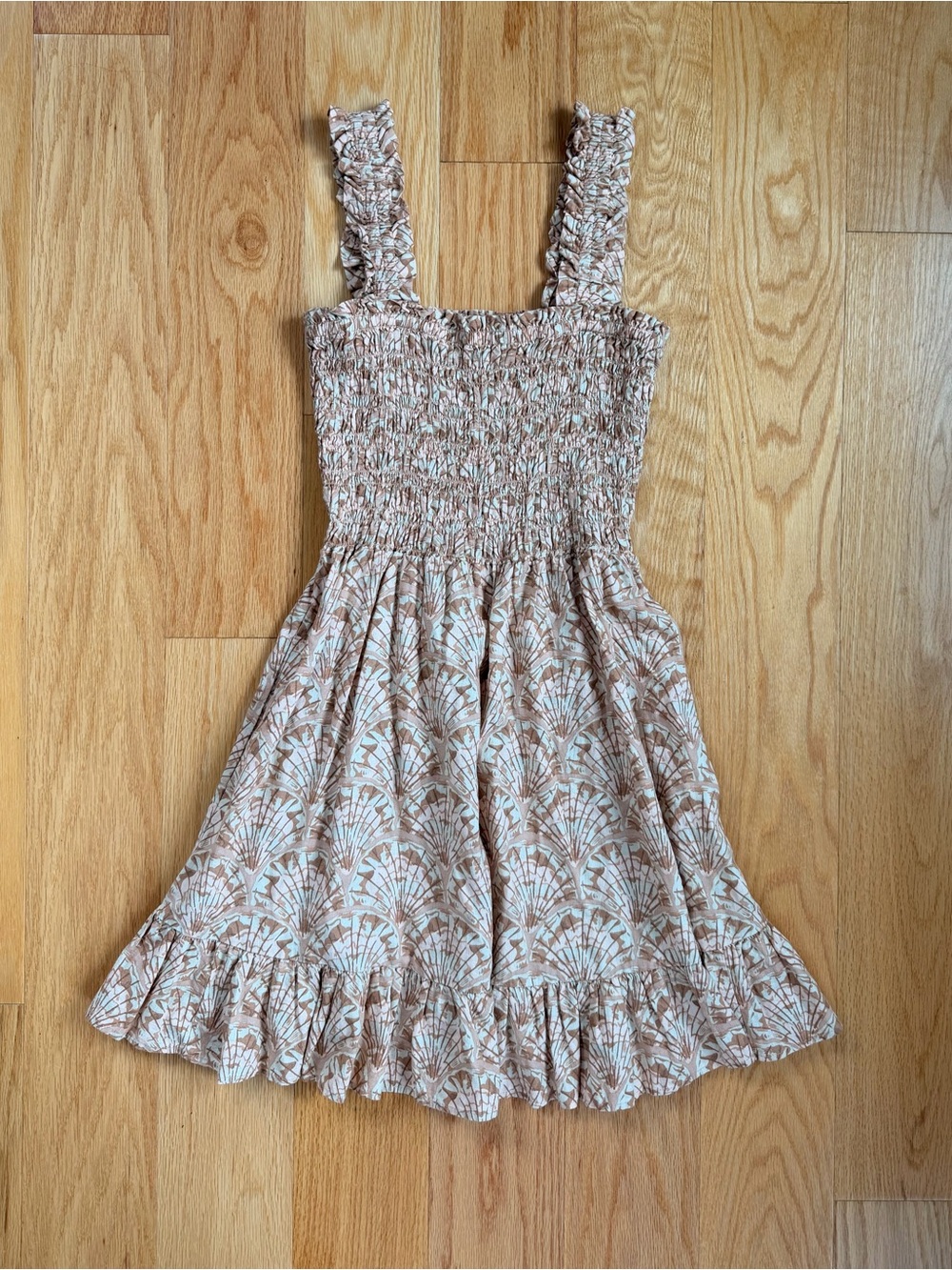 Madewell Lucie Smocked Tank Mini Dress Painted Seashells Linen Blend S